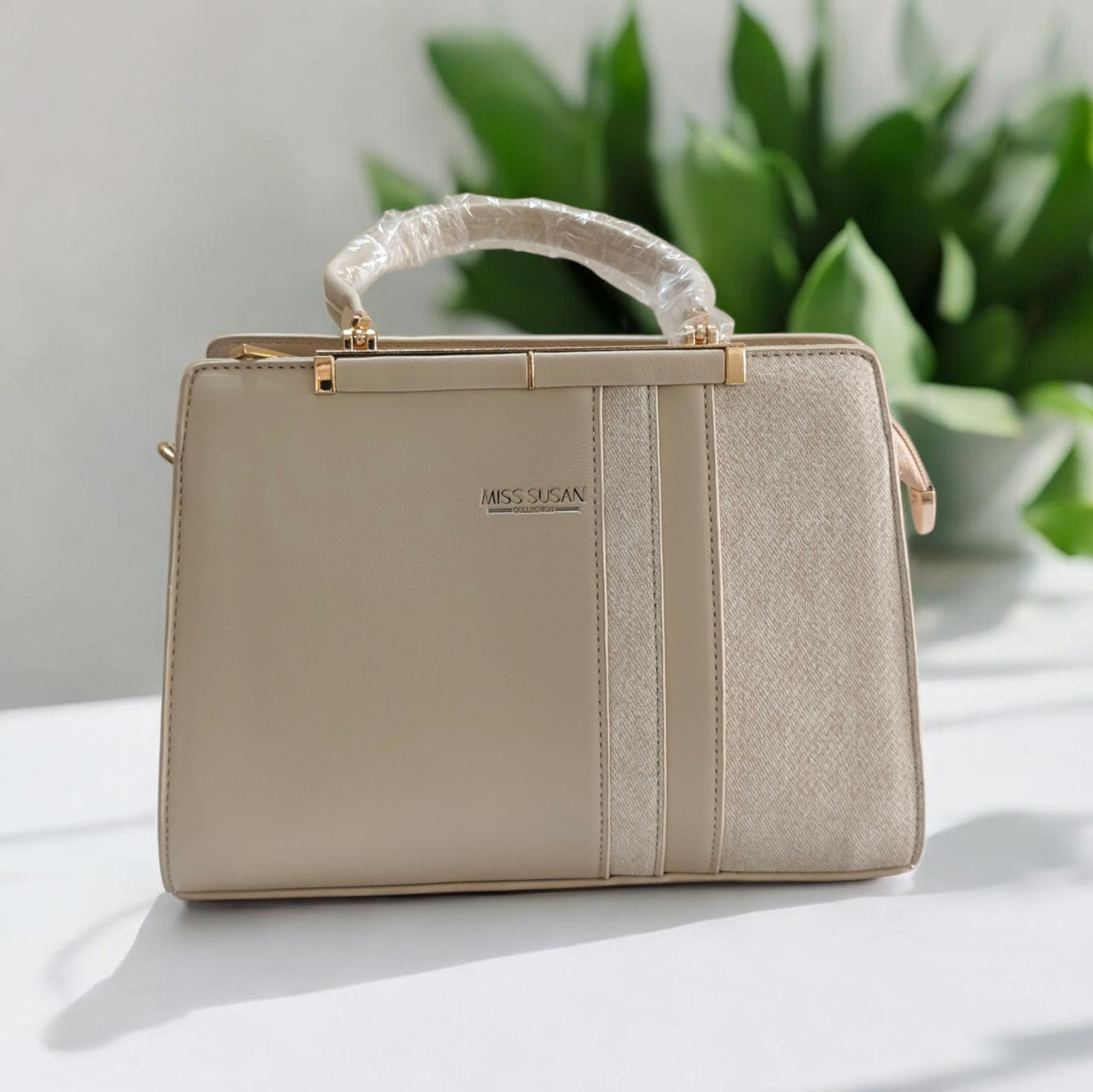 Miss Susan Elegant Dual-Tone Premium Handbag (Beige)