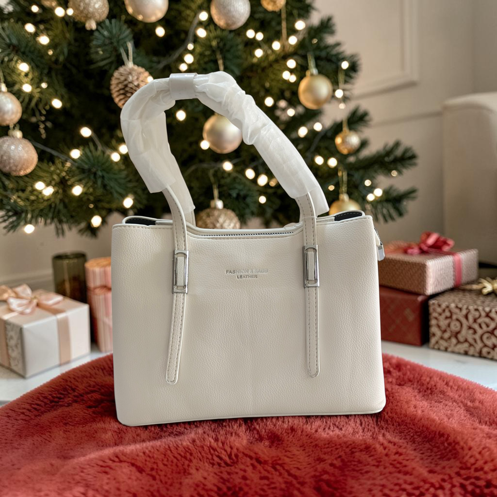 Elegant Classic White Leather Handbag for Women